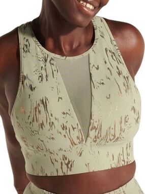Sweaty Betty Metallic Print High-Neck Sports Bra in Sage